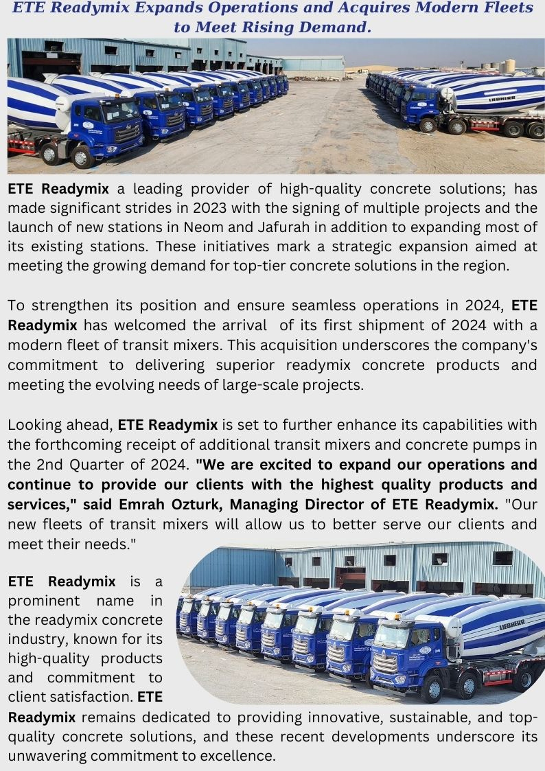 ETE Readymix Expands Operations and Acquires Modern Fleets to Meet Rising Demand
